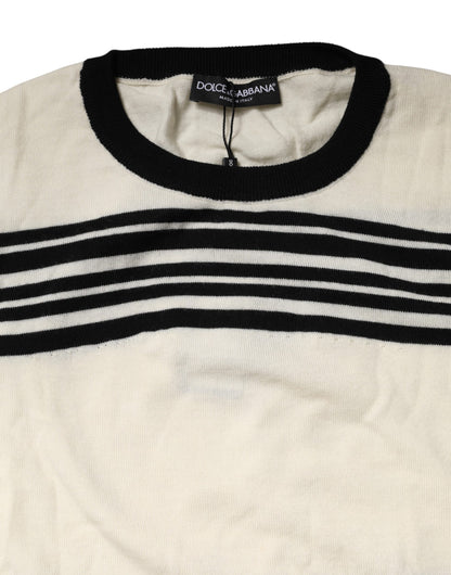 Dolce & Gabbana Black White Stripe CrewNeck Pullover Sweater
