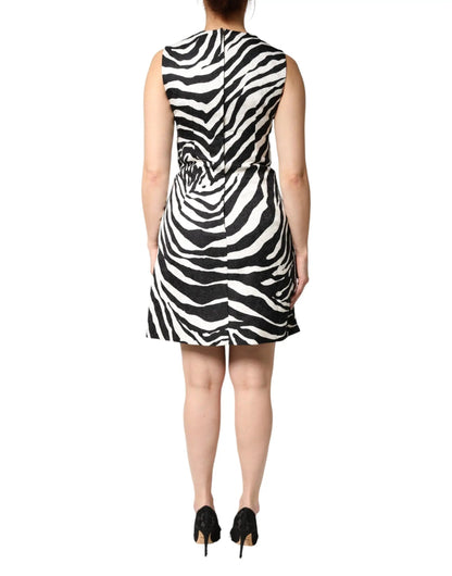 Dolce & Gabbana Black White Zebra Sleeveless A-line Dress by Dolce & Gabbana