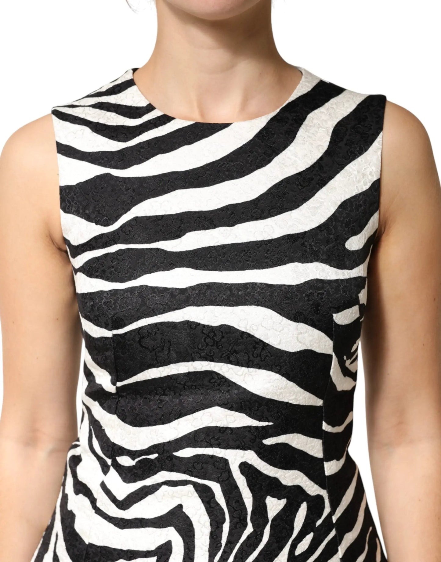 Dolce & Gabbana Black White Zebra Sleeveless A-line Dress by Dolce & Gabbana