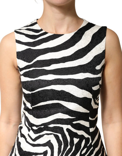 Dolce & Gabbana Black White Zebra Sleeveless A-line Dress by Dolce & Gabbana