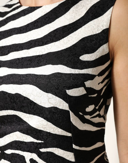 Dolce & Gabbana Black White Zebra Sleeveless A-line Dress by Dolce & Gabbana