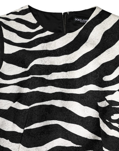 Dolce & Gabbana Black White Zebra Sleeveless A-line Dress by Dolce & Gabbana