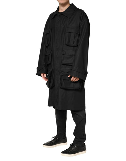 Dolce & Gabbana Black Pockets Collared Trench Coat Jacket by Dolce & Gabbana
