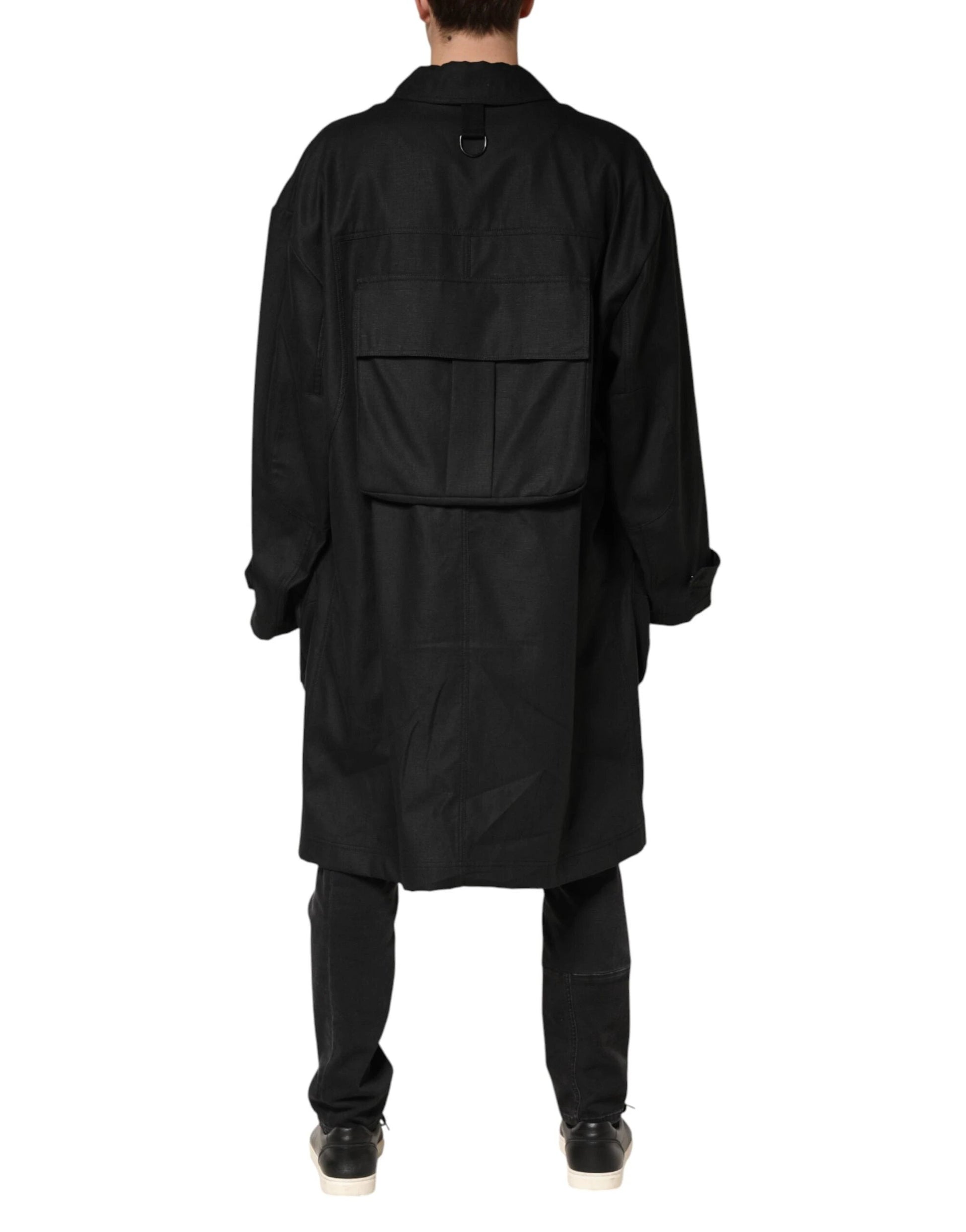 Dolce & Gabbana Black Pockets Collared Trench Coat Jacket by Dolce & Gabbana