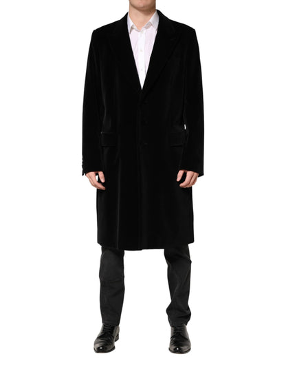 Dolce & Gabbana Black Cotton Velvet Long Trench Coat Jacket by Dolce & Gabbana