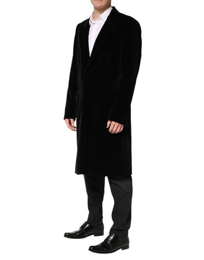 Dolce & Gabbana Black Cotton Velvet Long Trench Coat Jacket by Dolce & Gabbana