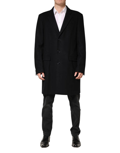 Dolce & Gabbana Black Wool Single Breasted Long Coat Jacket by Dolce & Gabbana