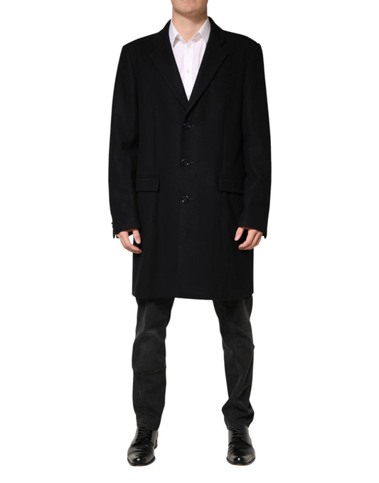 Dolce & Gabbana Black Wool Single Breasted Long Coat Jacket by Dolce & Gabbana