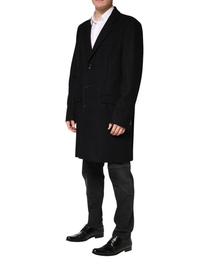 Dolce & Gabbana Black Wool Single Breasted Long Coat Jacket by Dolce & Gabbana