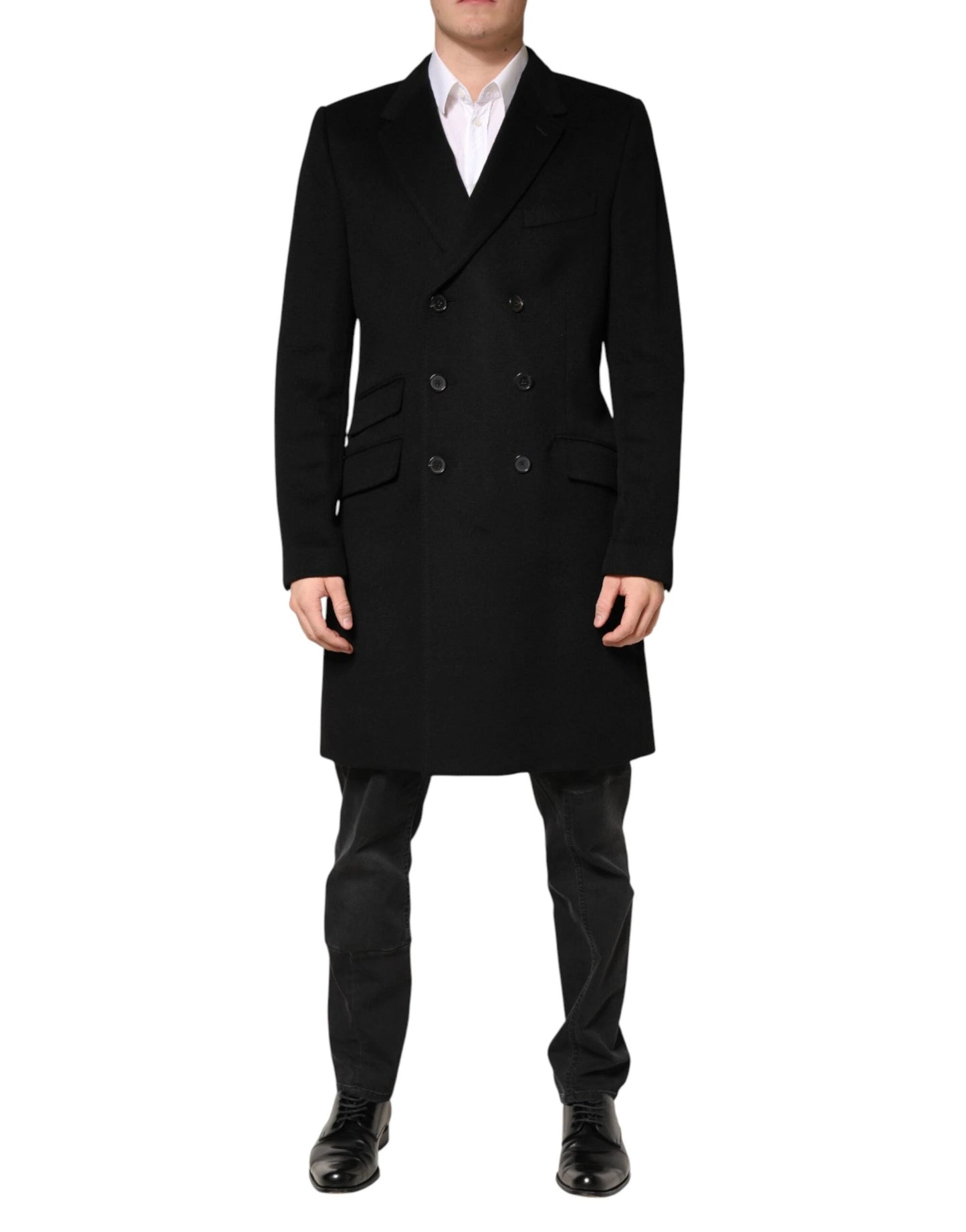 Dolce & Gabbana Black Wool Double Breasted TrenchCoat Jacket by Dolce & Gabbana