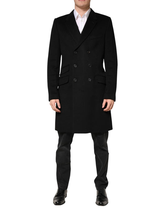 Dolce & Gabbana Black Wool Double Breasted TrenchCoat Jacket by Dolce & Gabbana