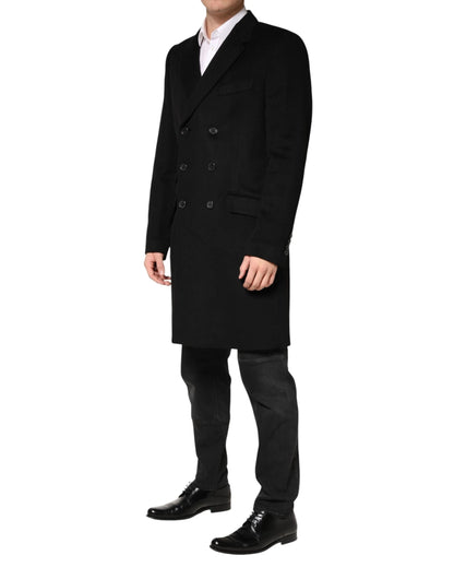Dolce & Gabbana Black Wool Double Breasted TrenchCoat Jacket by Dolce & Gabbana