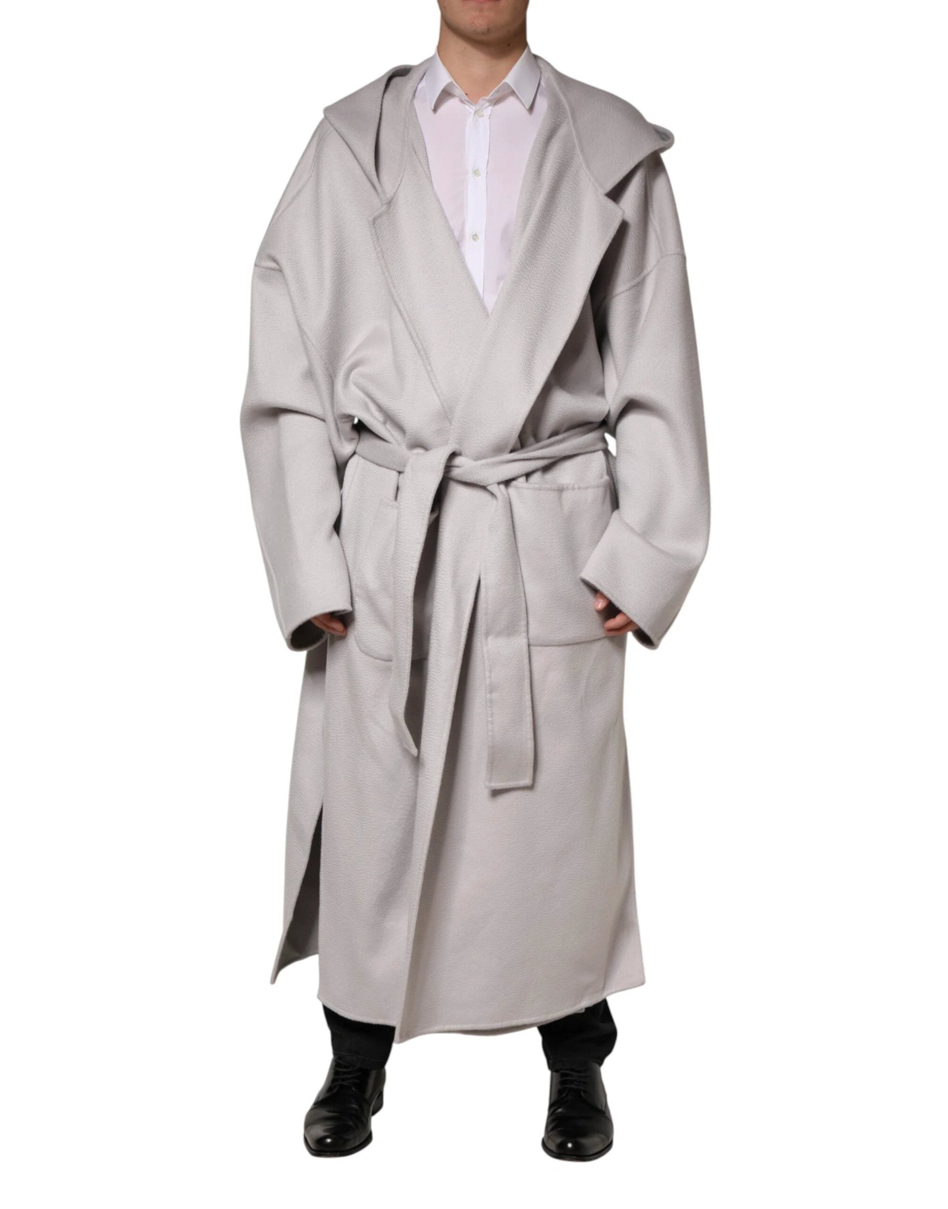 Dolce & Gabbana Off White Belted Long Trench Coat Men Jacket by Dolce & Gabbana