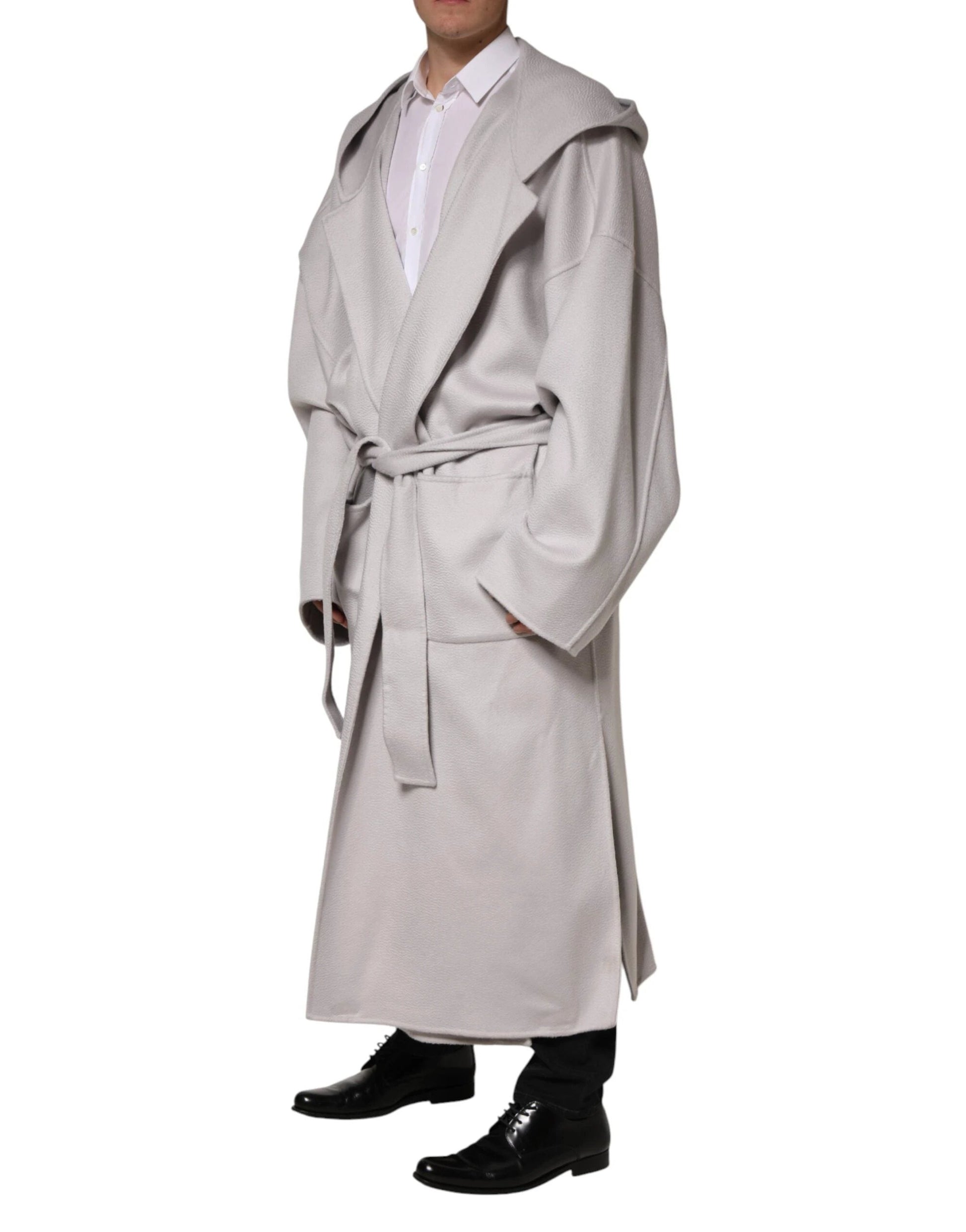 Dolce & Gabbana Off White Belted Long Trench Coat Men Jacket by Dolce & Gabbana