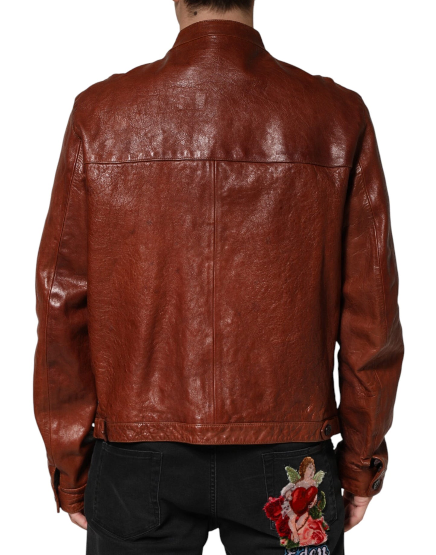 Dolce & Gabbana Brown Leather Button Down Men Biker Jacket