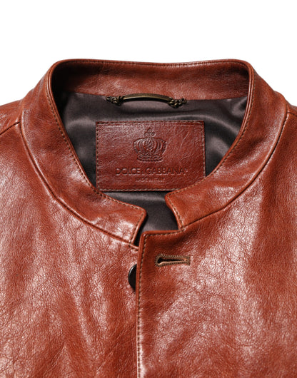 Dolce & Gabbana Brown Leather Button Down Men Biker Jacket