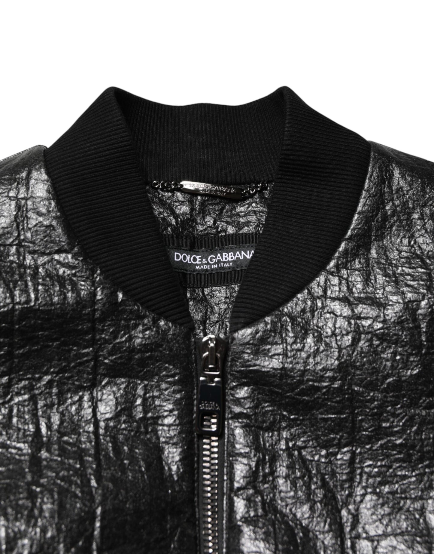 Dolce & Gabbana Black Cellulose Leather FullZip Biker Jacket