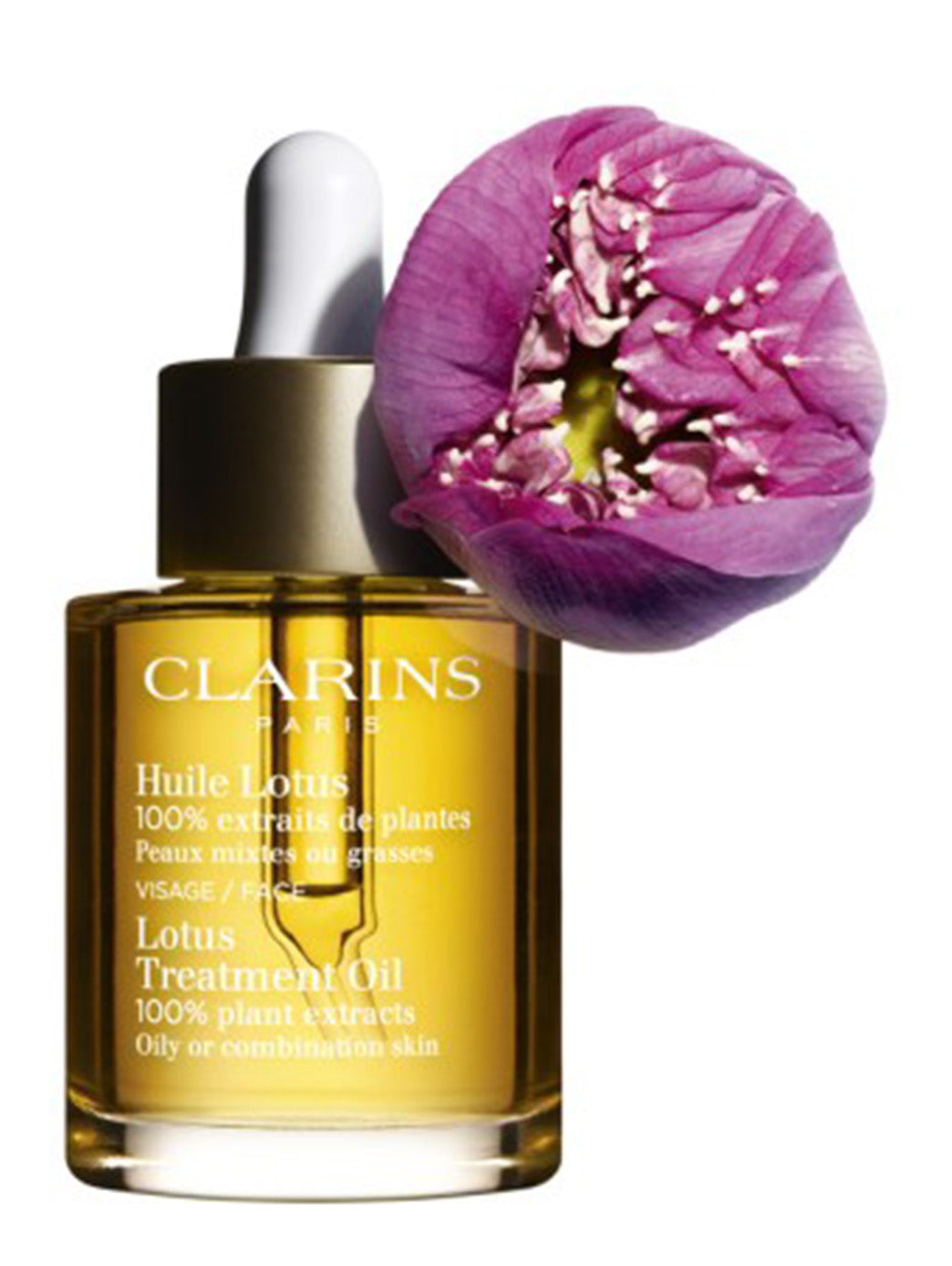 Clarins – Huile Lotus Visage Rééquilibrante & Purifiante | Peaux Mixtes à Grasses | Pores Dilatés