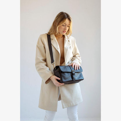 París Black Leather Camera Bag
