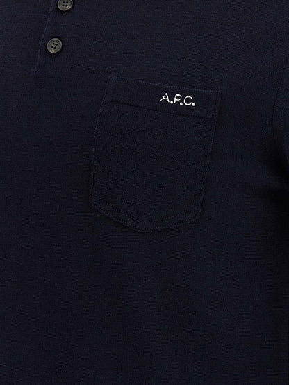A.P.C. Blue Virgin Wool Polo Shirt - HBPS Beauty & Fashion
