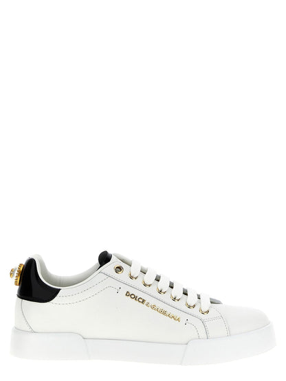 Baskets Dolce & Gabbana femme Portofino en cuir de veau blanc et noir – DO-308077 - HBPS Beauty & Fashion