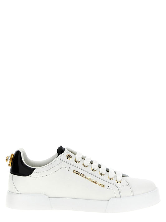 Baskets Dolce & Gabbana femme Portofino en cuir de veau blanc et noir – DO-308077 - HBPS Beauty & Fashion