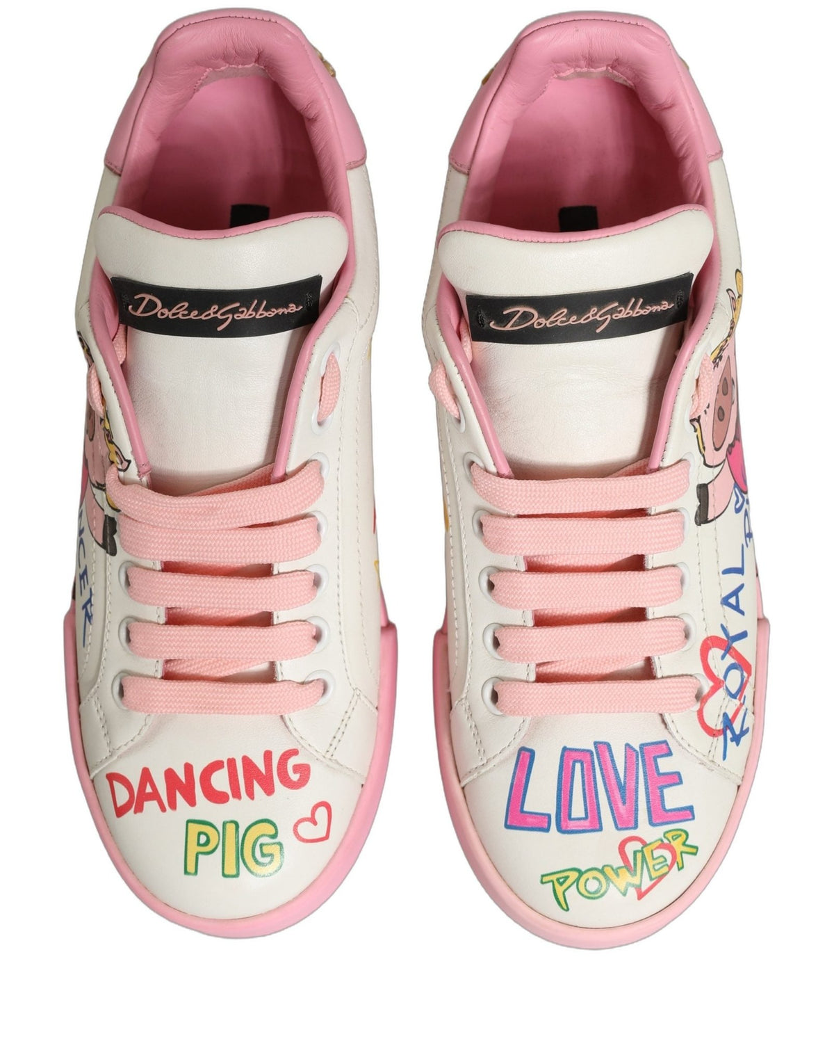 Baskets Dolce & Gabbana femme Portofino Royal Pig en cuir de veau blanc et rose – LA13401 - HBPS Beauty & Fashion