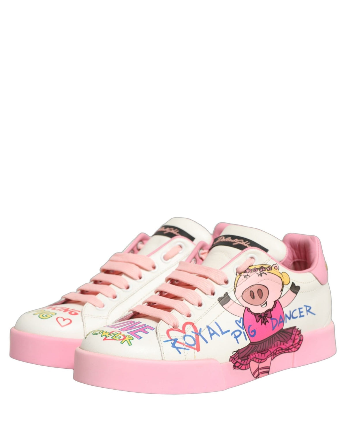 Baskets Dolce & Gabbana femme Portofino Royal Pig en cuir de veau blanc et rose – LA13401 - HBPS Beauty & Fashion
