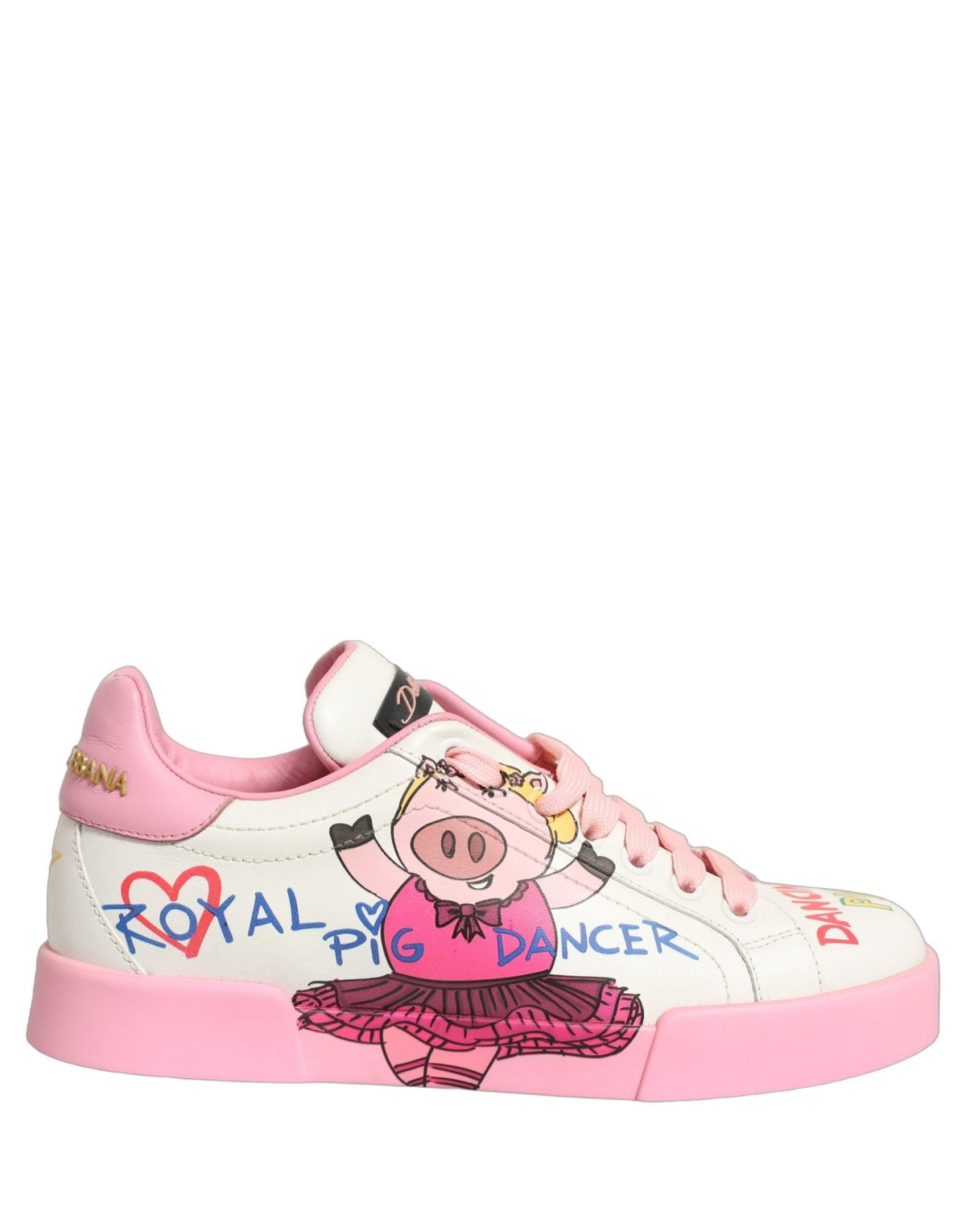 Baskets Dolce & Gabbana femme Portofino Royal Pig en cuir de veau blanc et rose – LA13401 - HBPS Beauty & Fashion