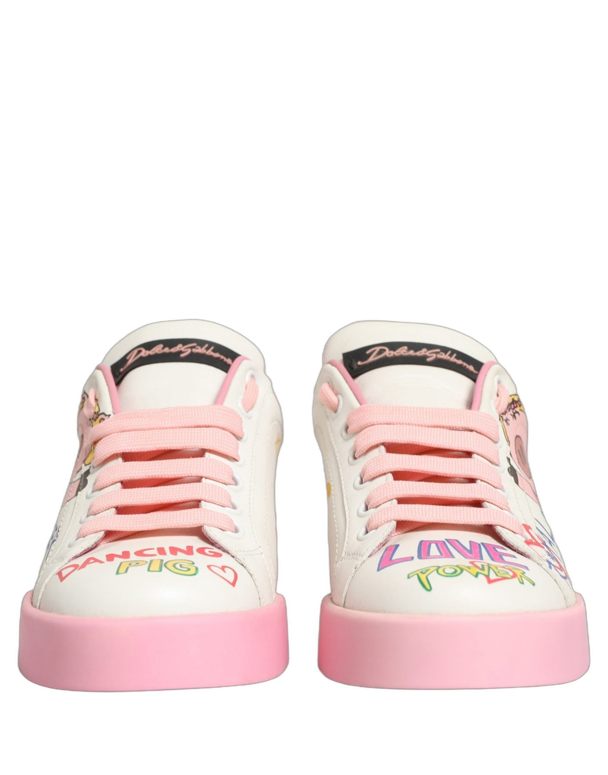Baskets Dolce & Gabbana femme Portofino Royal Pig en cuir de veau blanc et rose – LA13401 - HBPS Beauty & Fashion