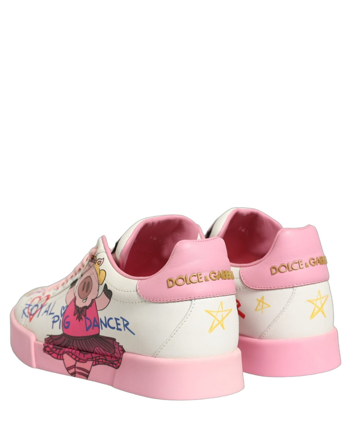 Baskets Dolce & Gabbana femme Portofino Royal Pig en cuir de veau blanc et rose – LA13401 - HBPS Beauty & Fashion