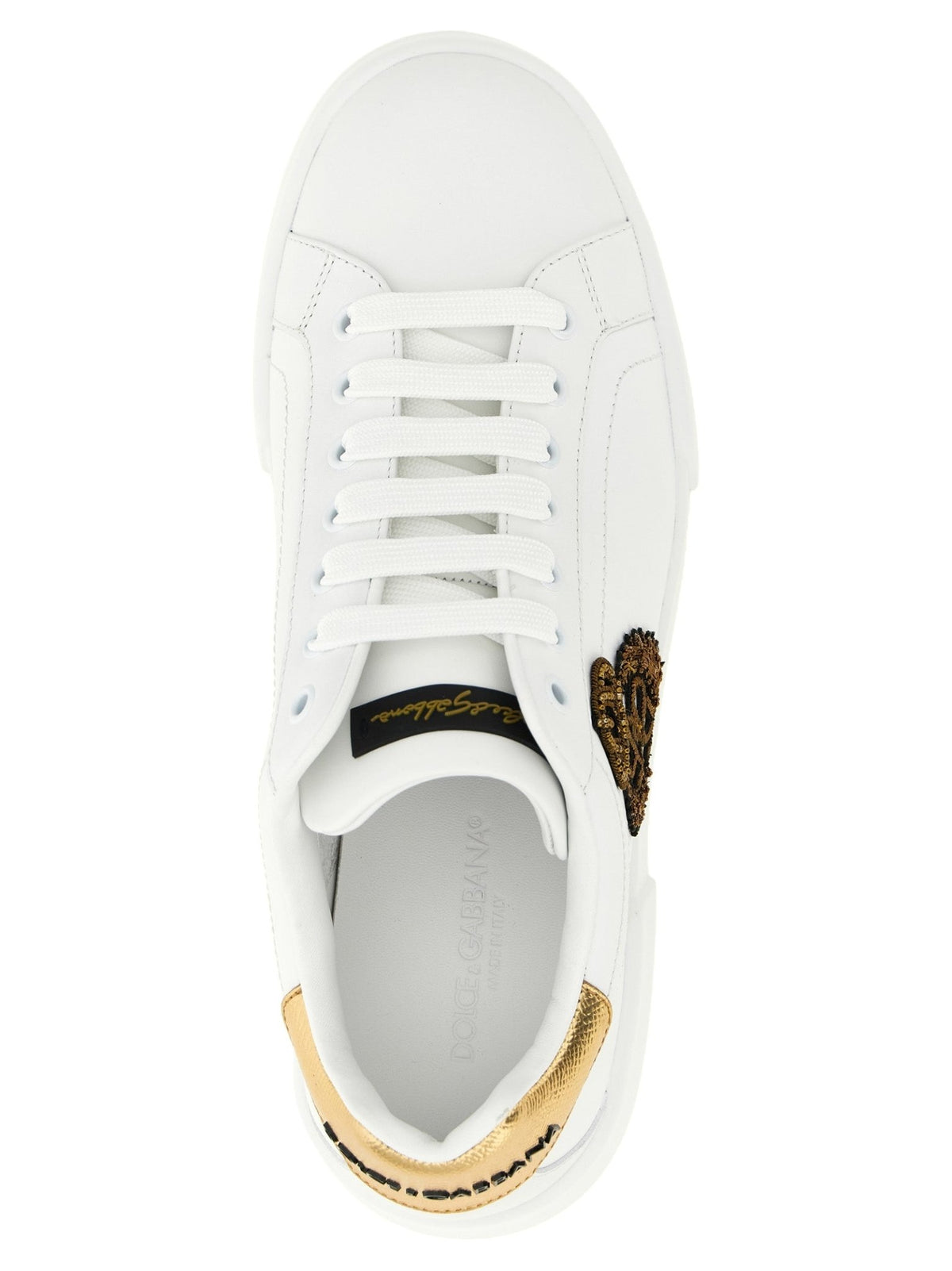 Baskets Dolce & Gabbana homme Portofino en cuir de veau blanc et doré – DO-343418 - HBPS Beauty & Fashion