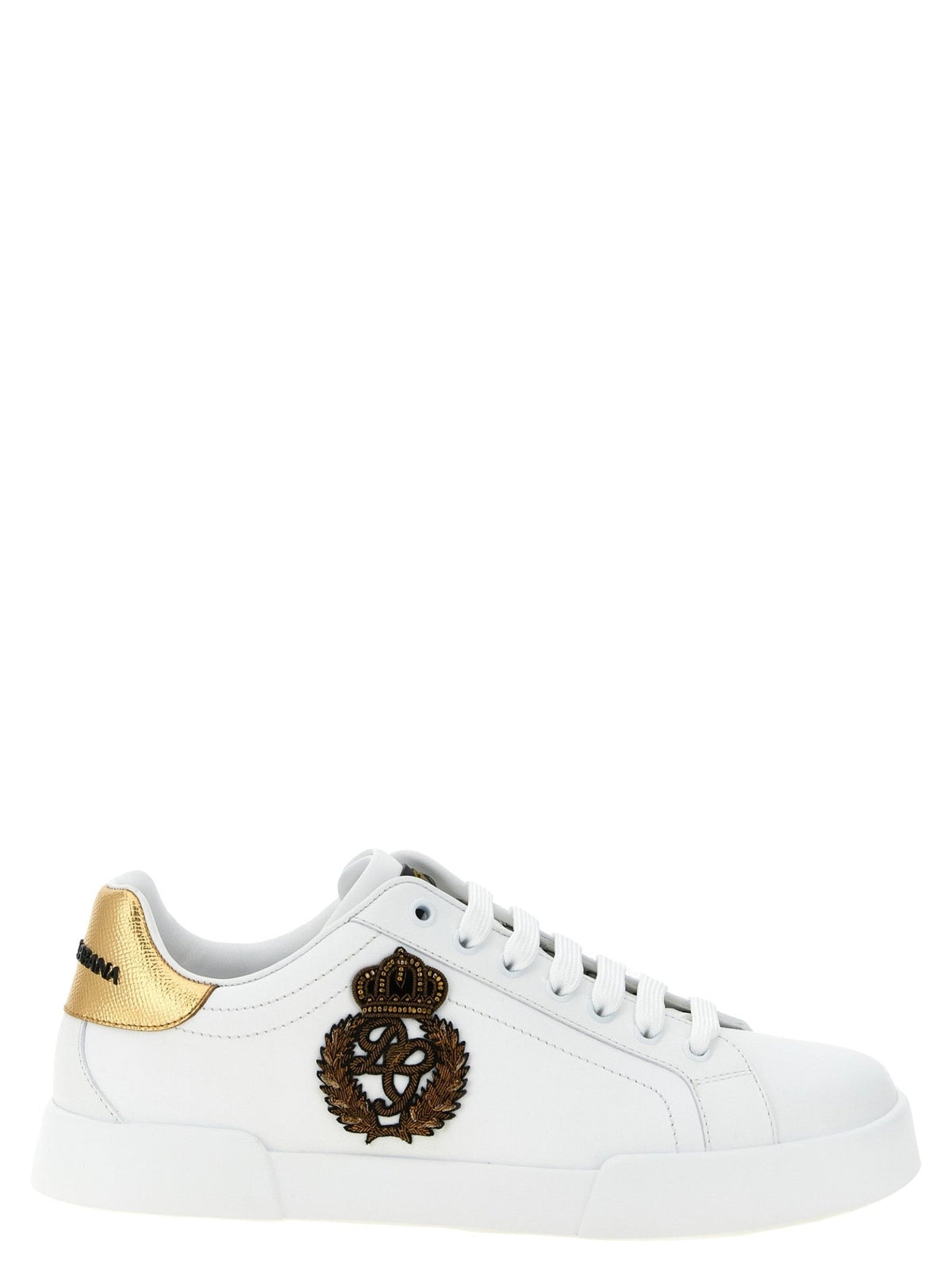 Baskets Dolce & Gabbana homme Portofino en cuir de veau blanc et doré – DO-343418 - HBPS Beauty & Fashion