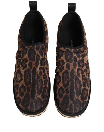 Baskets Dolce & Gabbana homme slip-on matelassées imprimé léopard en polyester marron – MV8834 - HBPS Beauty & Fashion