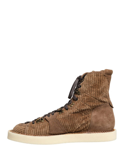 Bottines Dolce & Gabbana homme Oxford montantes en velours côtelé marron – MV8372 - HBPS Beauty & Fashion