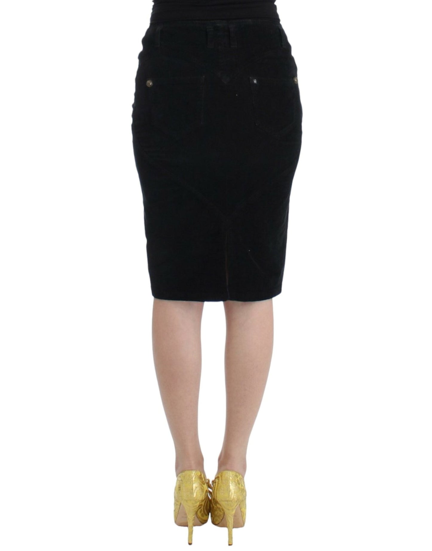 Cavalli Black Corduroy Pencil Skirt - HBPS Beauty & Fashion