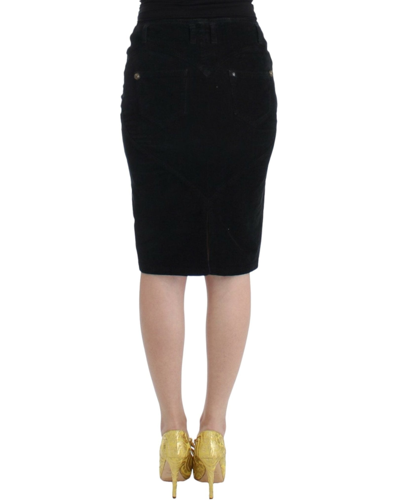 Cavalli Black Corduroy Pencil Skirt - HBPS Beauty & Fashion