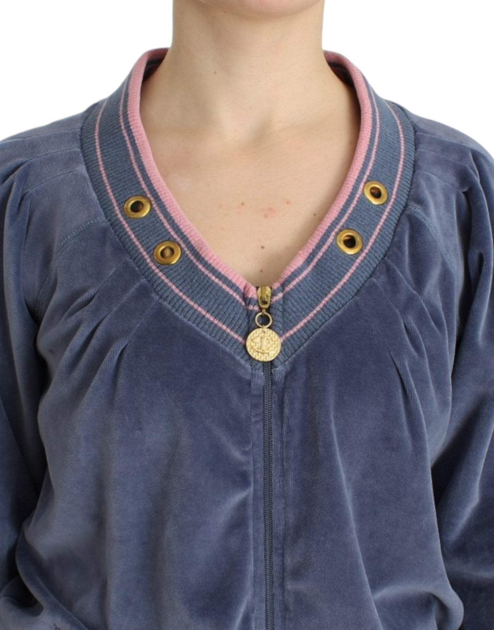 Cavalli Blue velvet zipup sweater - HBPS Beauty & Fashion