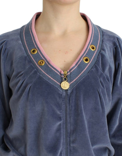 Cavalli Blue velvet zipup sweater - HBPS Beauty & Fashion