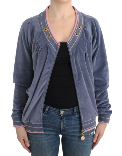 Cavalli Blue velvet zipup sweater - HBPS Beauty & Fashion
