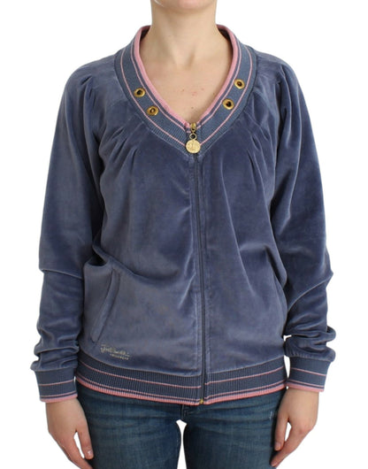 Cavalli Blue velvet zipup sweater - HBPS Beauty & Fashion