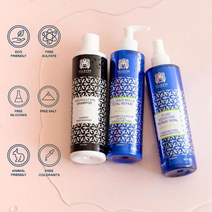 Pack cold keratin Champú preparador + Keratina + Ice Hair Mask Total Repair - 900 ml