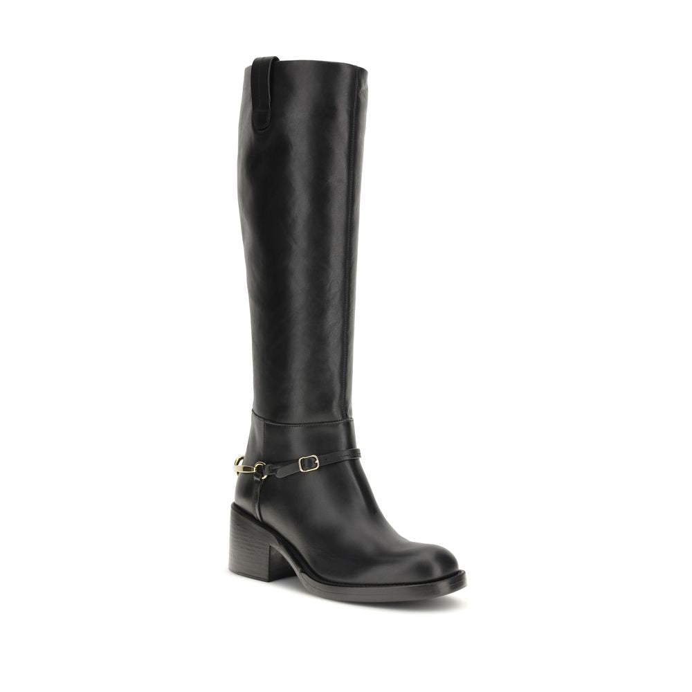 Chloé Black Calf Leather Bos Taurus Lace-Up Boots - HBPS Beauty & Fashion