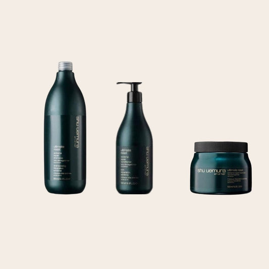 Coffret Shu Uemura Ultimate Reset Trio – Shampooing 980 ml + Masque 500 ml + Après-shampooing 500 ml - HBPS Beauty & Fashion