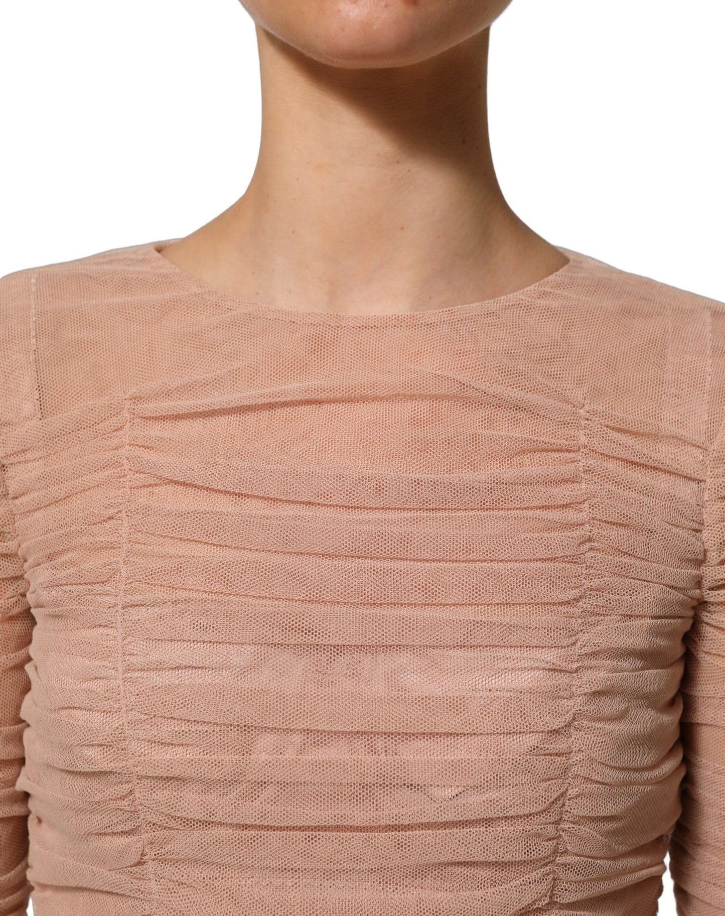 Dolce & Gabbana Beige Cotton Mesh Ruched Sheath Midi Dress - HBPS Beauty & Fashion