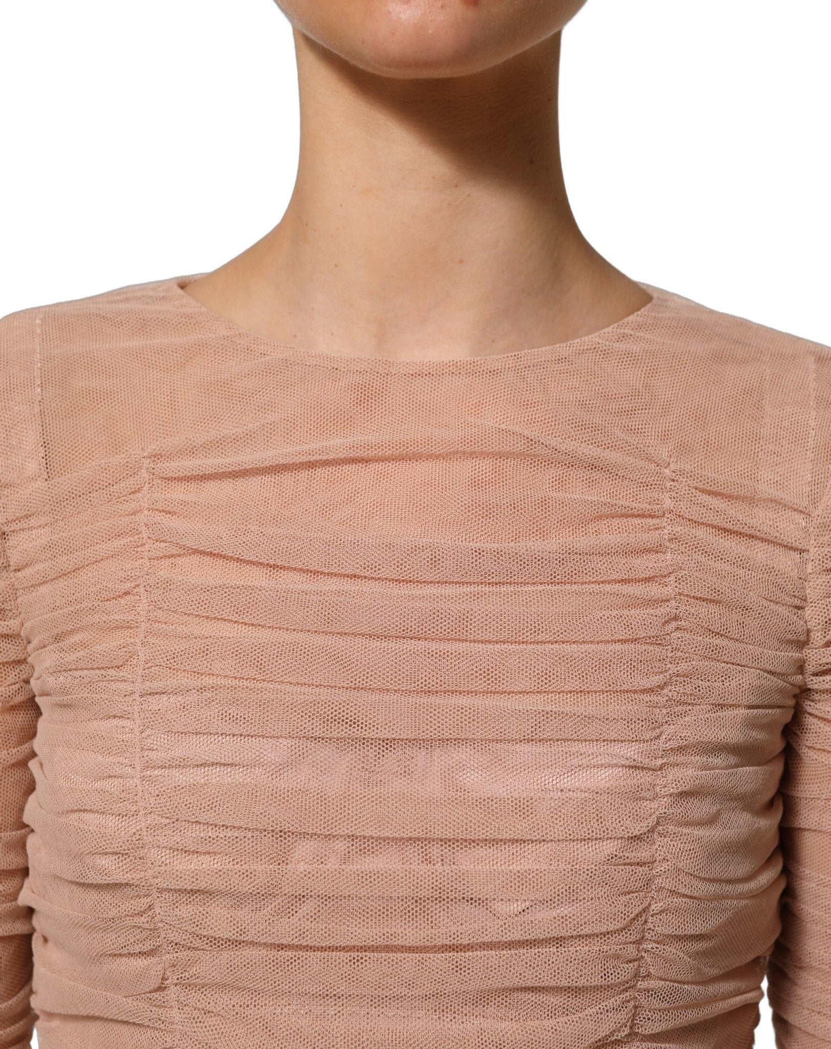 Dolce & Gabbana Beige Cotton Mesh Ruched Sheath Midi Dress - HBPS Beauty & Fashion
