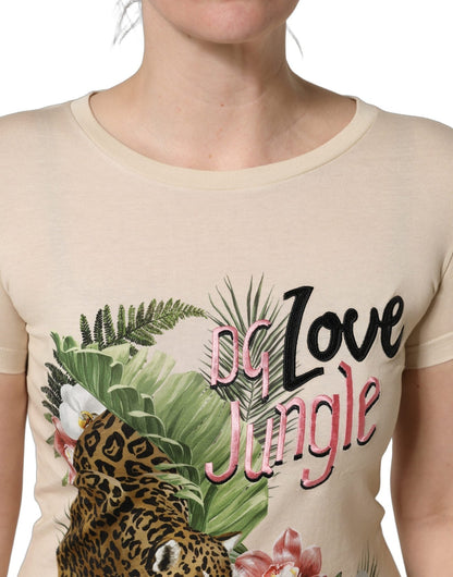 Dolce & Gabbana Beige Jungle Print Cotton Round Neck T-Shirt - HBPS Beauty & Fashion