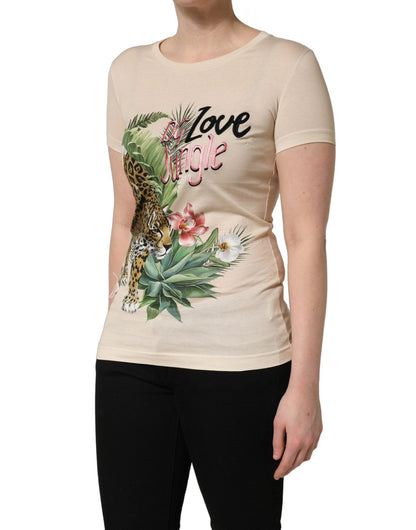 Dolce & Gabbana Beige Jungle Print Cotton Round Neck T-Shirt - HBPS Beauty & Fashion