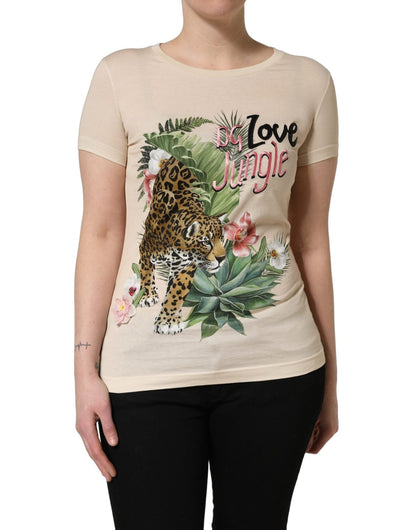 Dolce & Gabbana Beige Jungle Print Cotton Round Neck T-Shirt - HBPS Beauty & Fashion