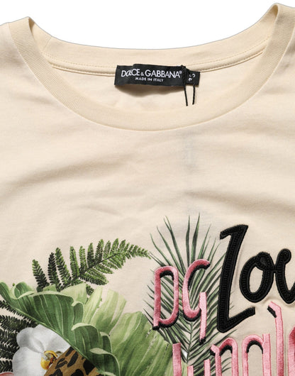 Dolce & Gabbana Beige Jungle Print Cotton Round Neck T-Shirt - HBPS Beauty & Fashion